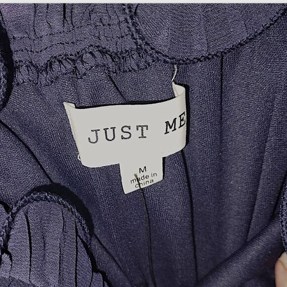 Just Me Womens Maxi Sz M Navy Off-Shoulder Ruffle Tiered Dress Gown Wedding Prom - Picture 9 of 16